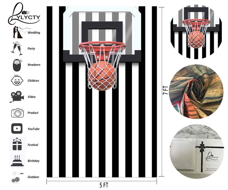 LYLYCTY Black and White Stripe Backdrop for Sports Basketball Theme Birthday Party Ideas Decortion Video Studio Photo Booth Prop - Image 2